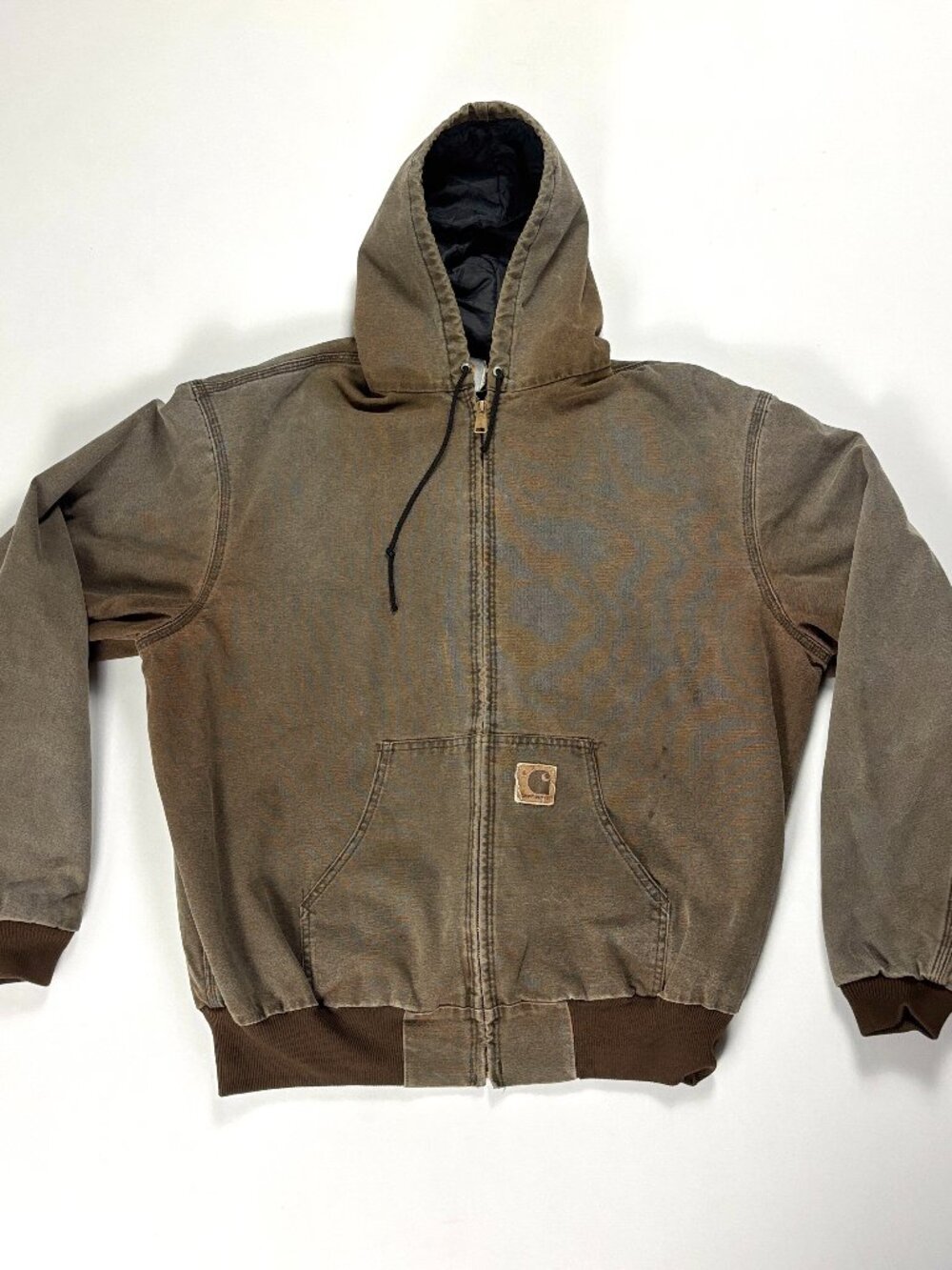 Vintage Carhartt Mens Quilt Lined Work Jacket Brown Sz XL Faded Hooded Zip